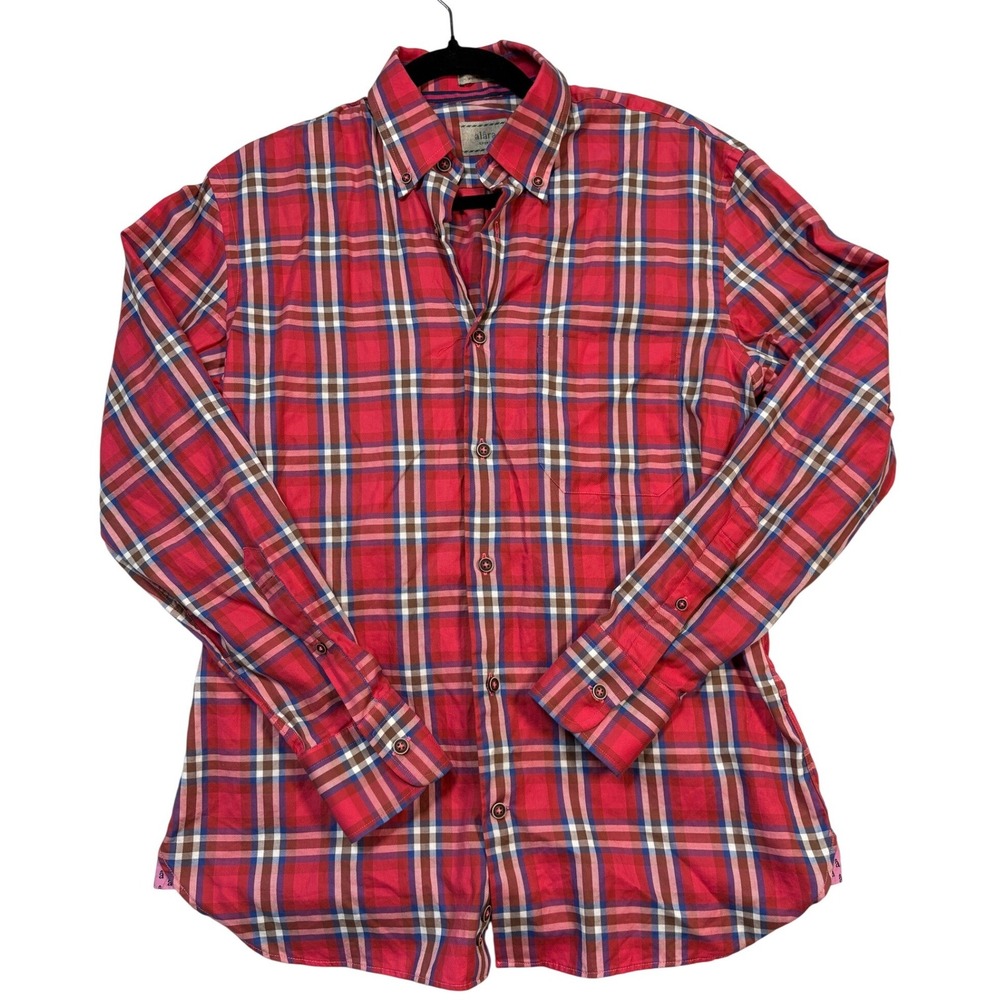 Alara Sport Mens Red Plaid Button Down Shirt 100% Cotton Long Sleeve Turkey